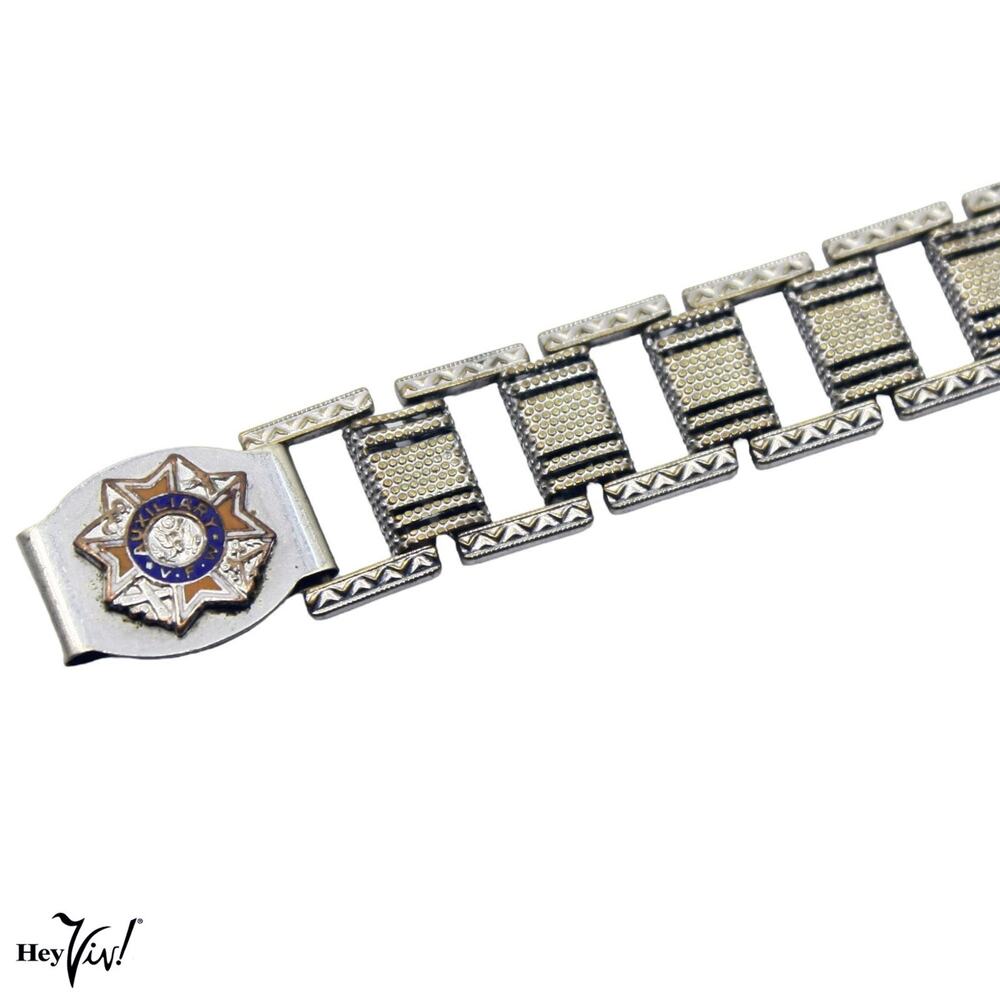 Vintage 40s 50s VFW Auxiliary Bracelet Enamel Emblem Patriotic Jewelry - Hey Viv